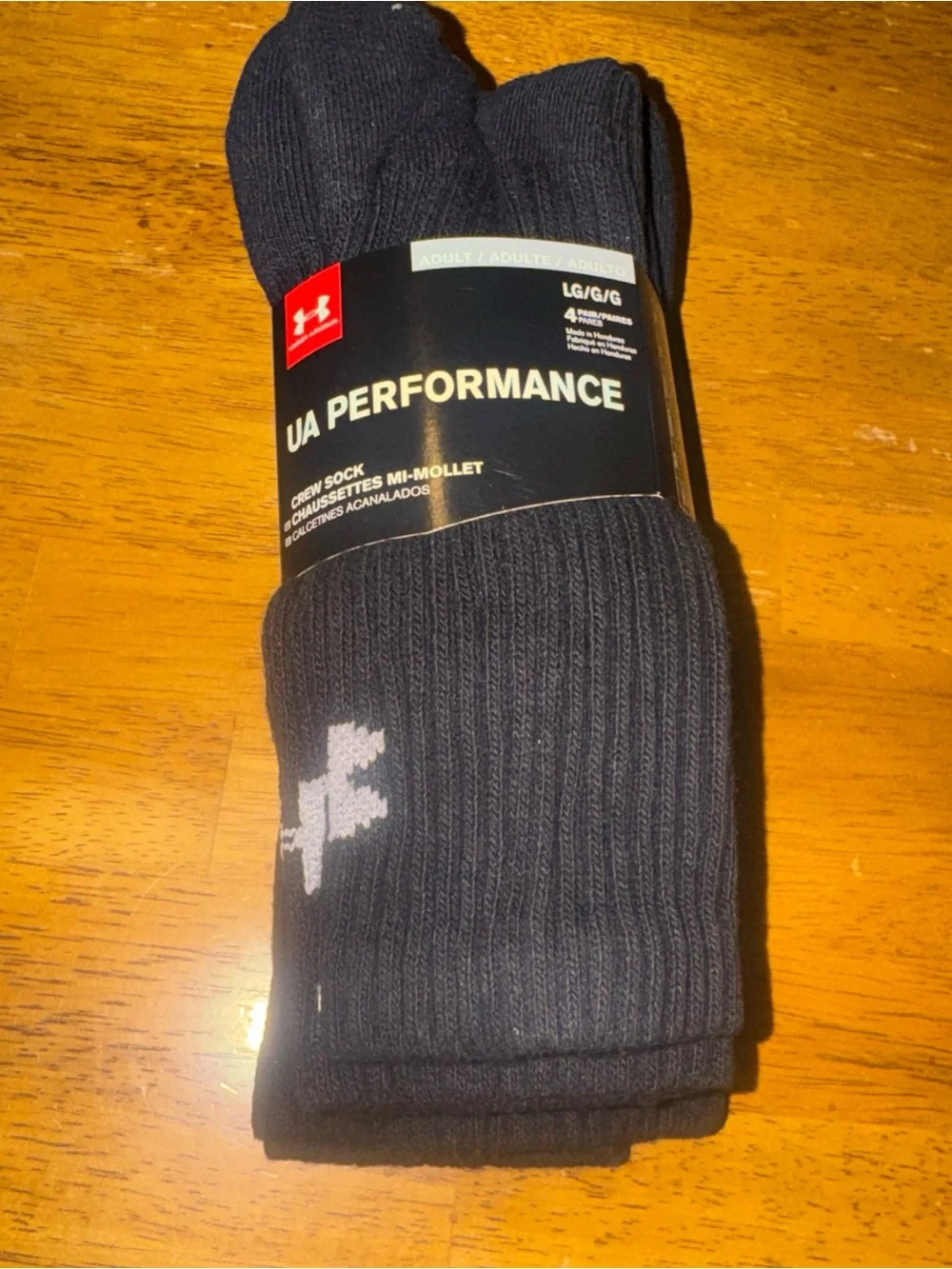 Under Armour Performance 4 Pair Crew Socks Large Black Mens 9-12.5 New With Tags